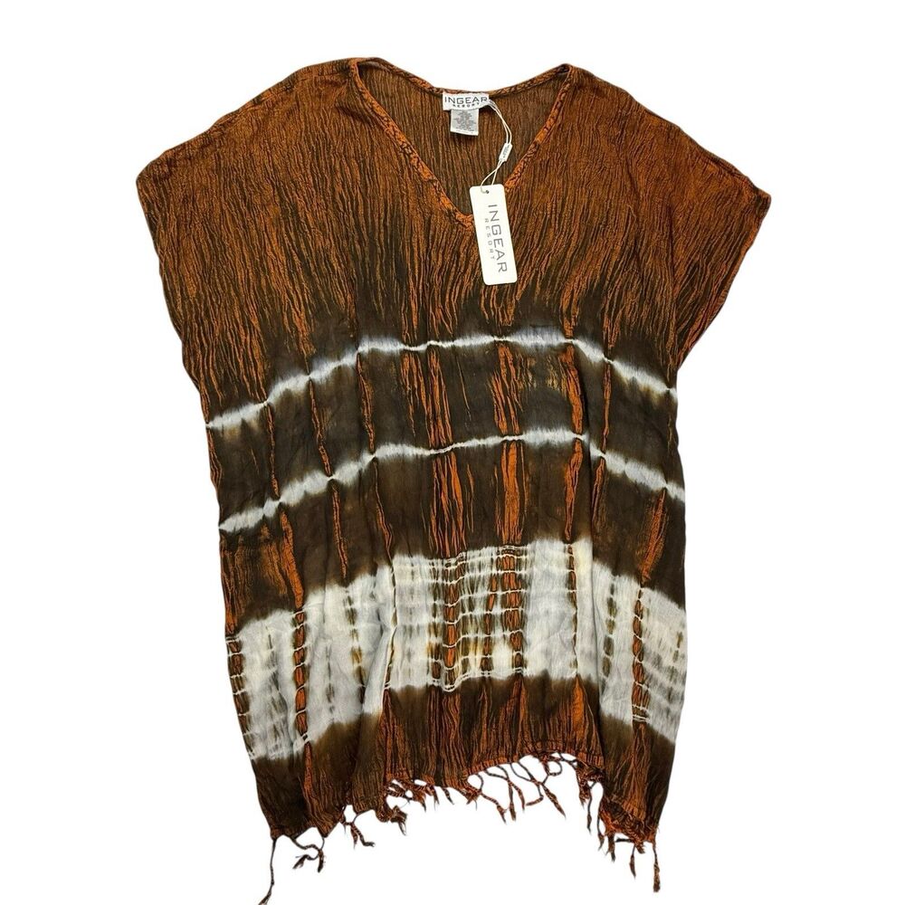 NEW Ingear Resort Tie Dye Cover Up with Fringe Women OS Brown Orange Festival